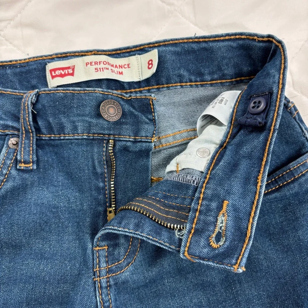 Levi's 511 Slim Boys Jeans‎ Size 8 Performance Stretch Blue Denim